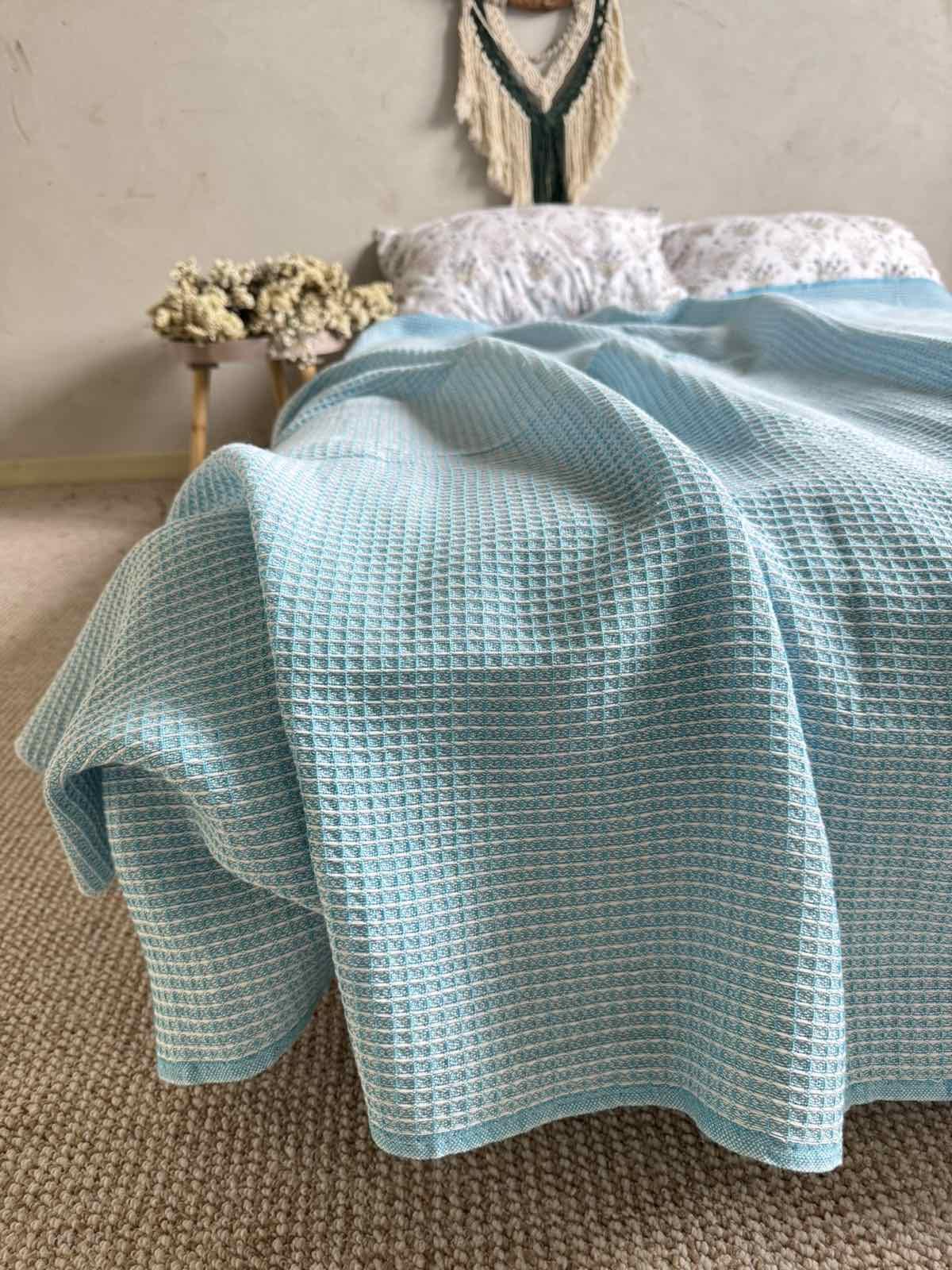 Простынь вафельная ZEINTEX хлопчатобумажная 200х220 см Голубой (26417920) - фото 10