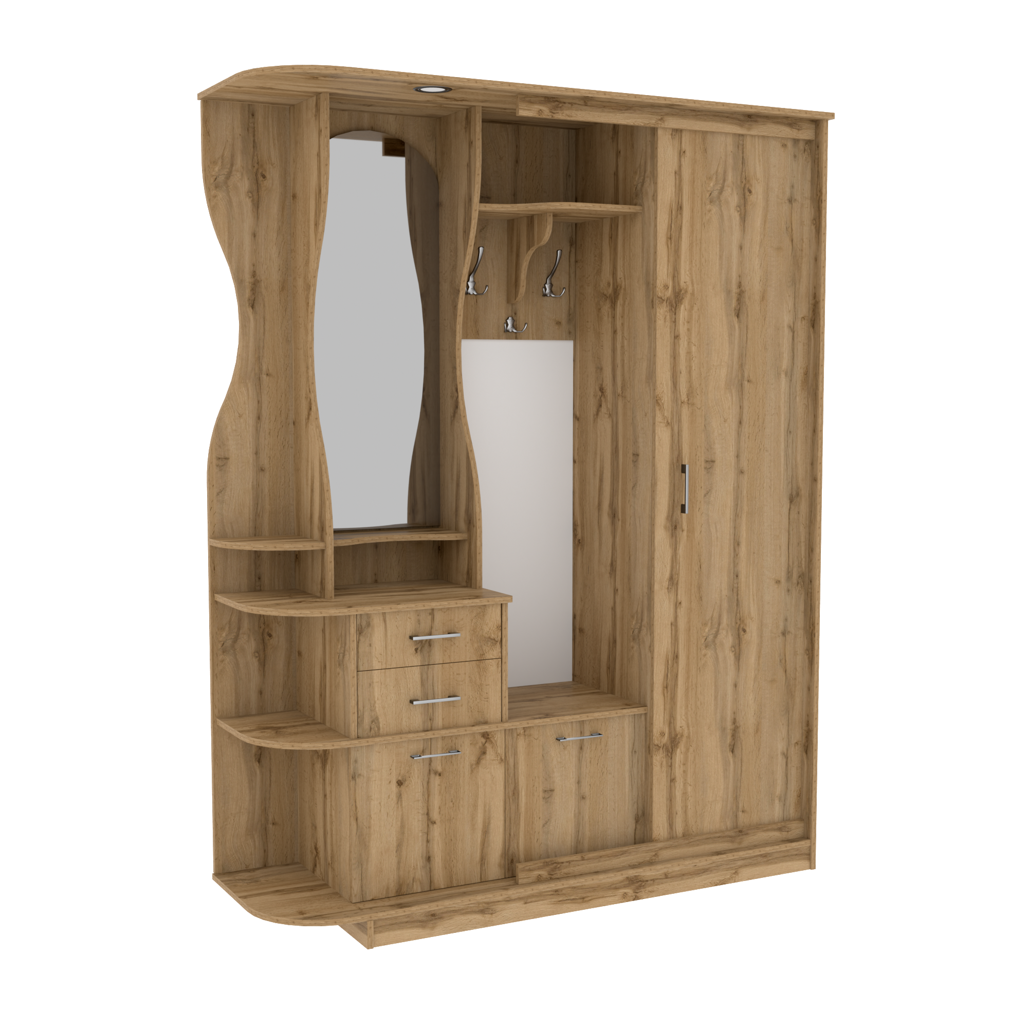 Прихожая прямая LUX шкаф-комод с зеркалом и вешалкой 1600х500х2100 мм Дуб Аппалачи (25036879)