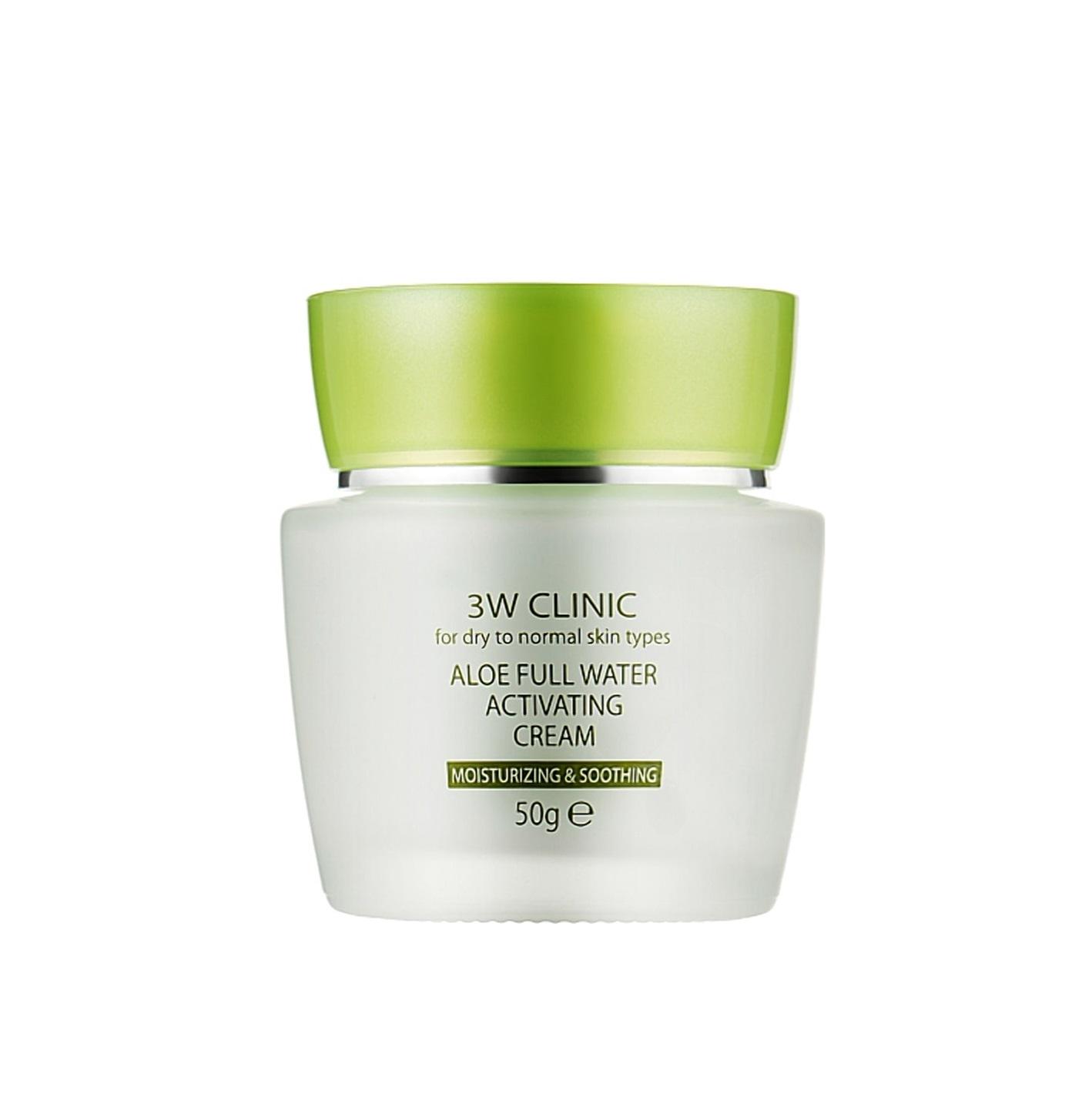 Зволожуючий крем для обличчя Aloe Full Water Activating Cream 3W Clinic Алое вера 50 мл (8809469775489)