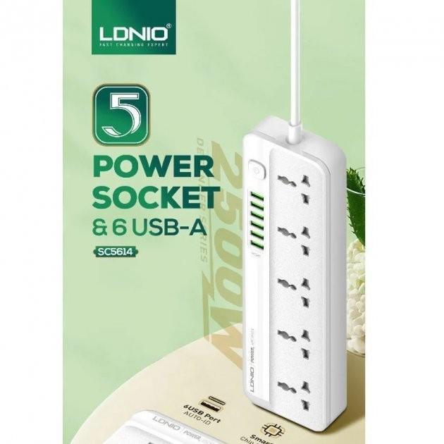 Подовжувач мережевий LDNIO SC5614 5 Розеток + 6 USB 2500 W White - фото 8