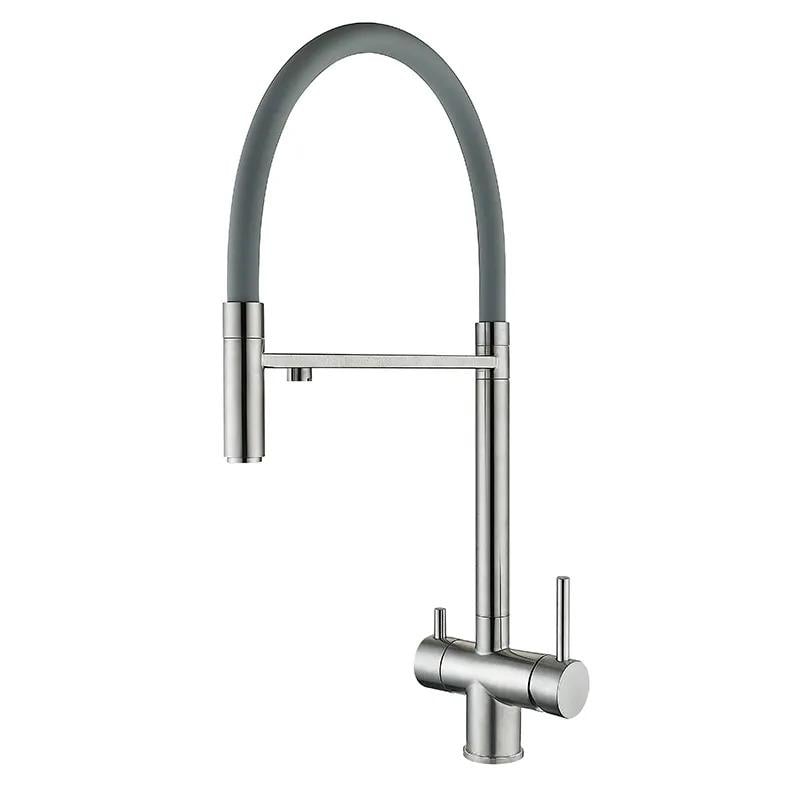 Смеситель для кухни на две воды с гибким изливом Zerix KIT-021 нержавеющая сталь Gray (ZX4861)
