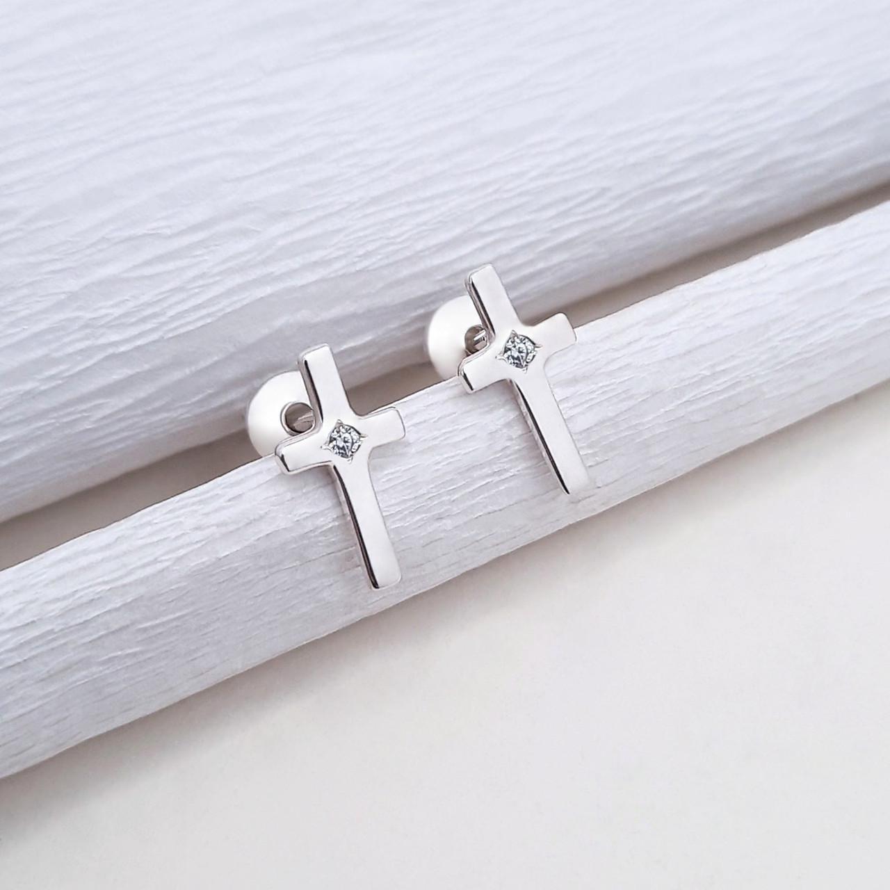 Серебряные серьги пусеты Крестики (2372480713)