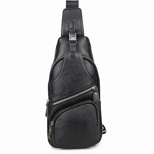 Мужская сумка-слинг Tiding Bag на два отделения из натуральной кожи Черный (MK56923)