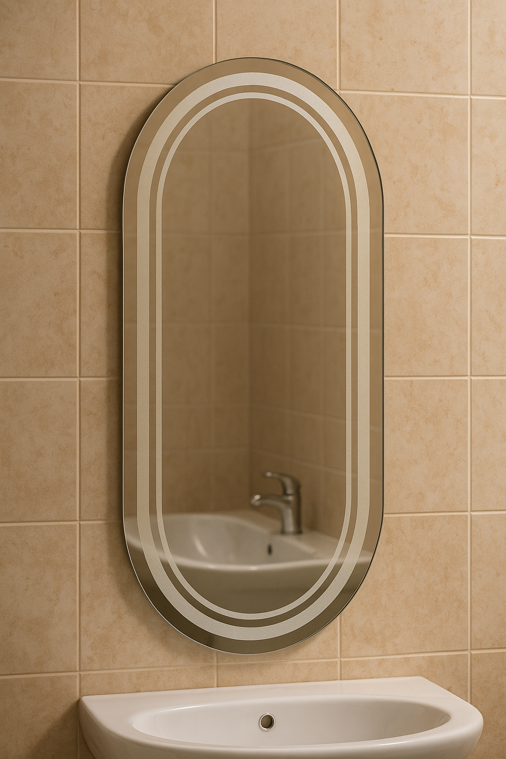 Зеркало в ванную MPS-43 60х40 см без подсветки пескоструйное овальное