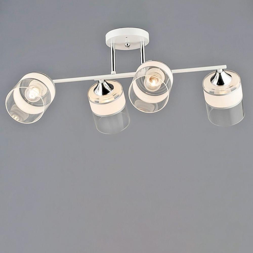 Люстра потолочная Light House SRS-20422/4 белые плафоны с прозрачным Белый/Хром