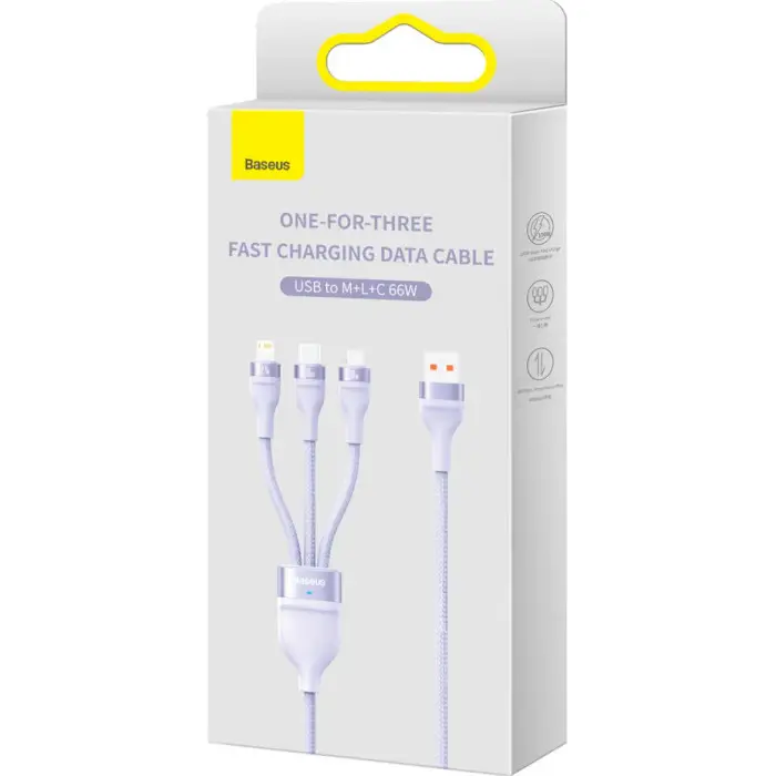 Кабель BASEUS Flash Series II 3в1 Cable USB to MicroUSB/Lightning/Type-C CASS040005 66W 1,2 м Purple - фото 6