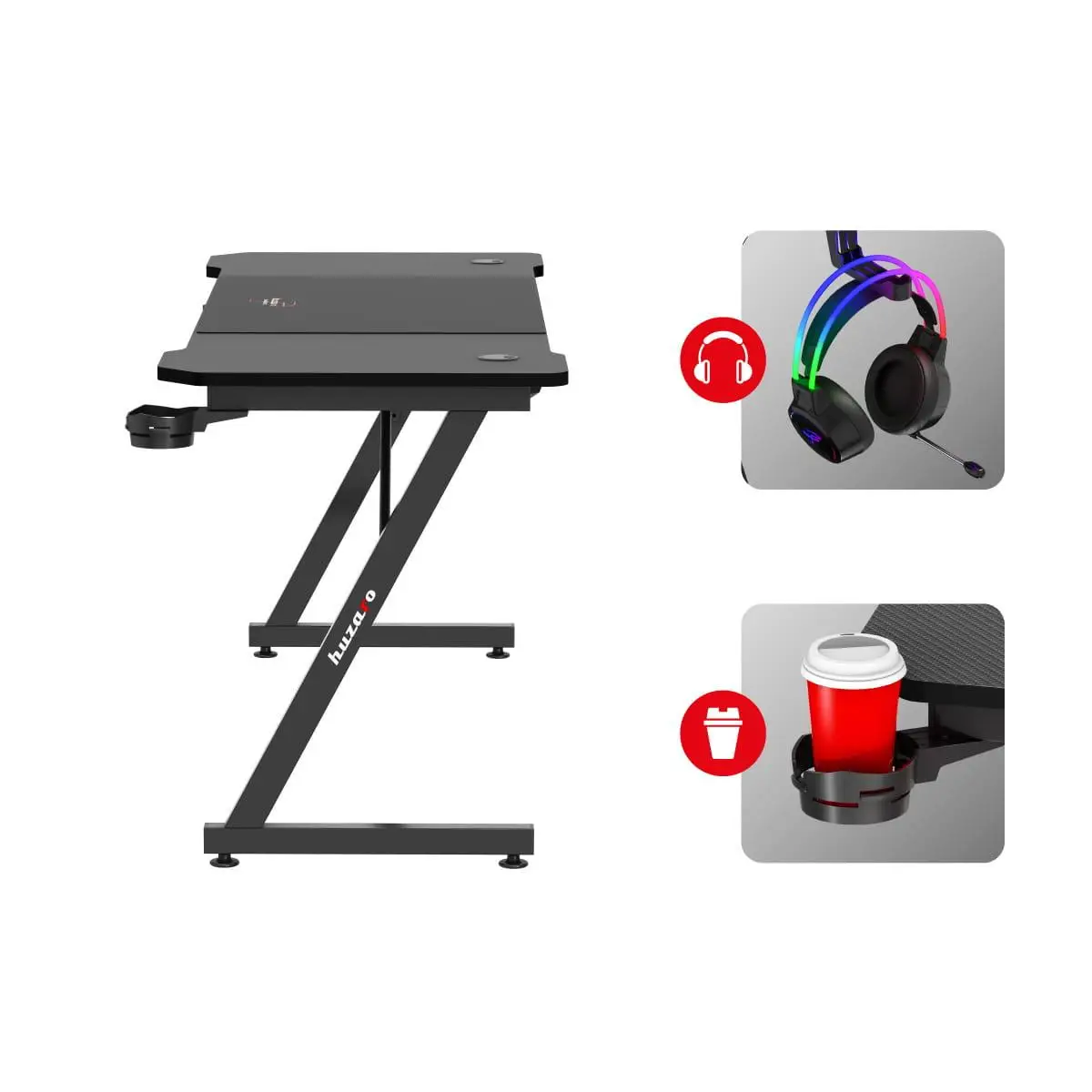 Компьютерный стол геймерский 160х60х74 см Huzaro Hero 4.8 с вырезом Черный (AN-HH4.8B) - фото 3 Компьютерный стол геймерский 160х60х74 см Huzaro Hero 4.8 с вырезом Черный (AN-HH4.8B) - фото 3