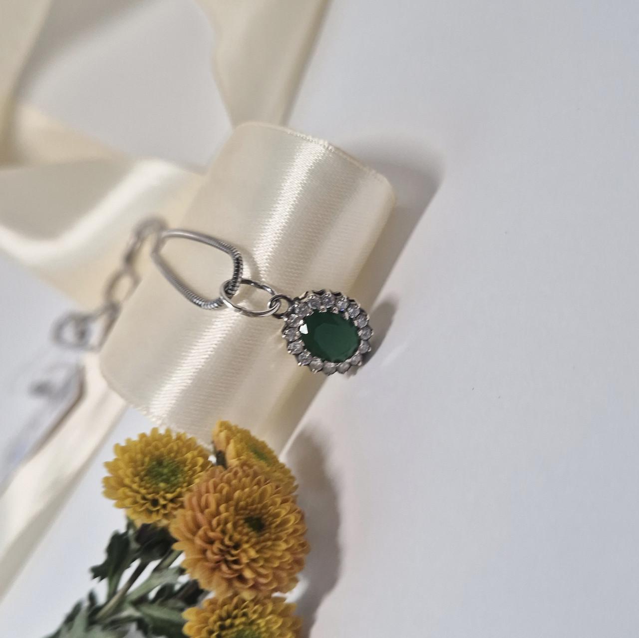 Підвіска овал із зеленим каменем імітація хризопраз срібло 925 проби чорнене 2,00 г (3885/2) - фото 3