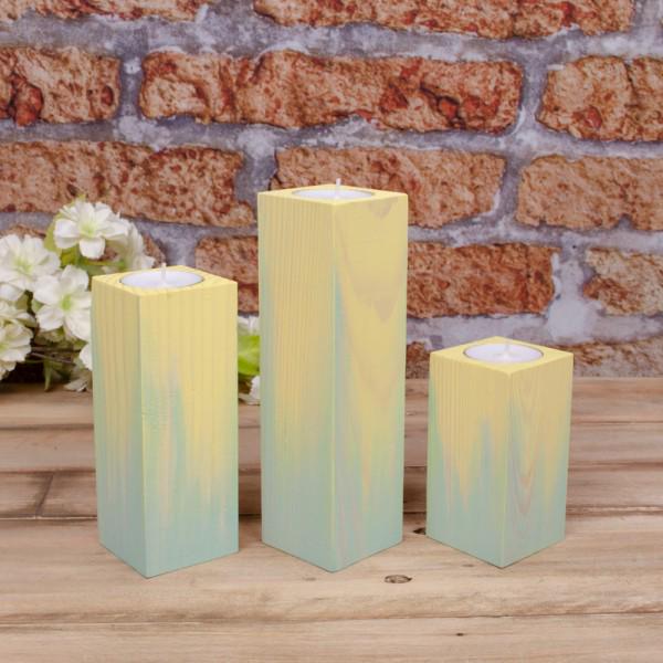 Набор деревянных подсвечников BonaDi 5160-5 3шт голубой/желтый (100451)
