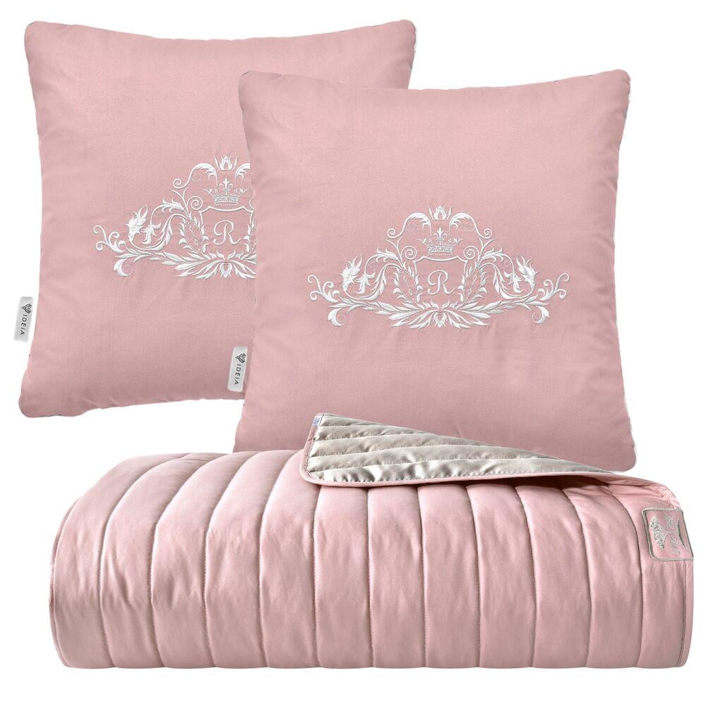 Покрывало на кровать IDEIA двухстороннее антиаллергенное волокно с 2 подушками 220х240 см Пудровый/Серый (26043)