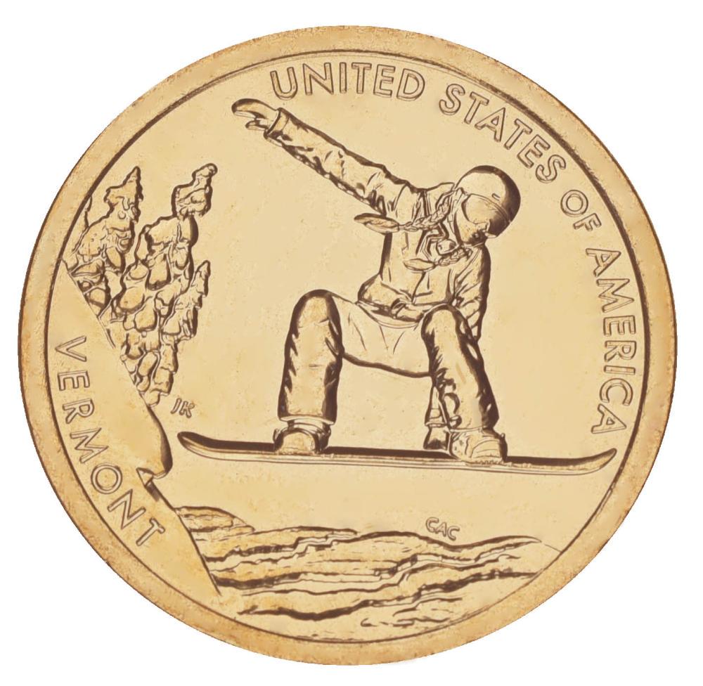 Коллекционная монета США 1 доллар 2022 UNC P Американские инновации Сноуборд Вермонт (15390704)