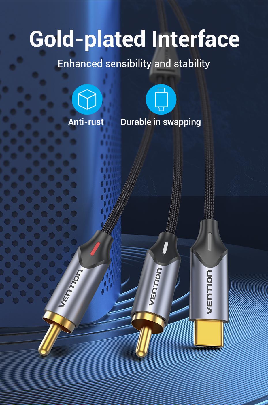 Кабель Vention Type-C-2RCA стерео тюльпани-USB-C Hi-Fi звук AUX DAC ЦАП нейлонове обплетення 2 м Чорний (BGUHH) - фото 12