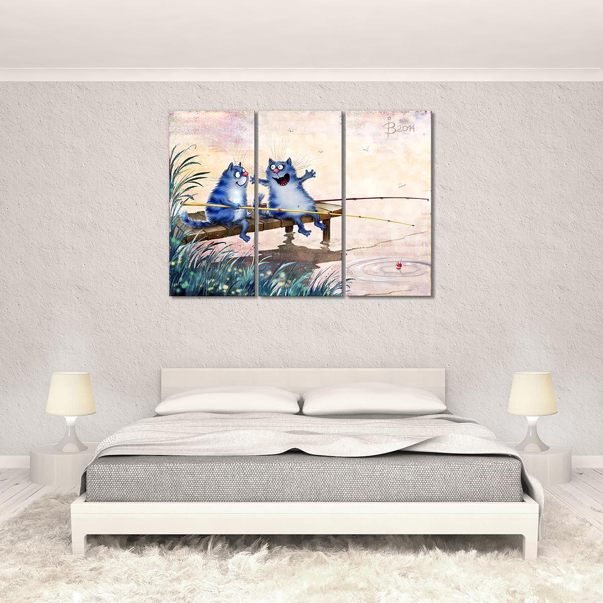 Модульная картина Дружбаны на рыбалке 3 модуля 50x75 см