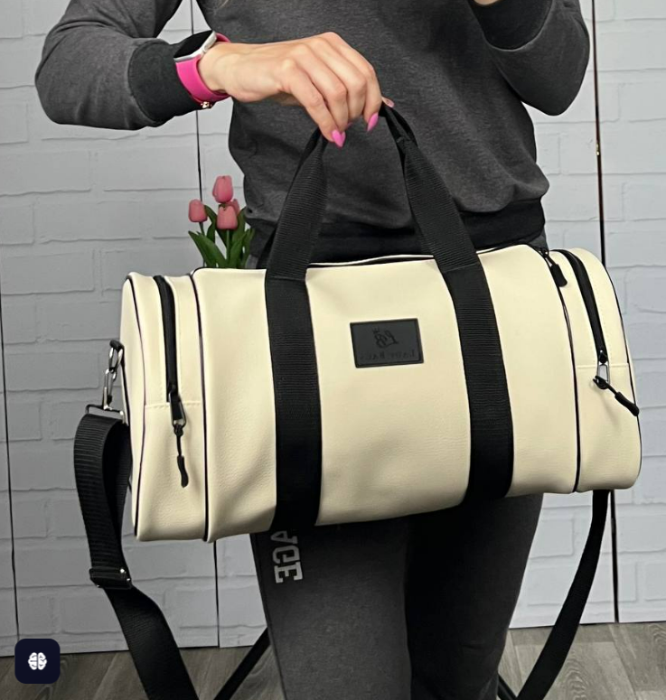 Сумка дорожная большая из экокожи через плечо для путешествий 40х22х20 Бежевый - фото 2