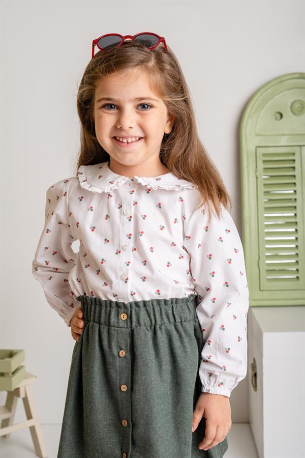 Рубашка для девочки с воротничком и принтом Mininio 4 года 104 см Экрю (8683169190458)