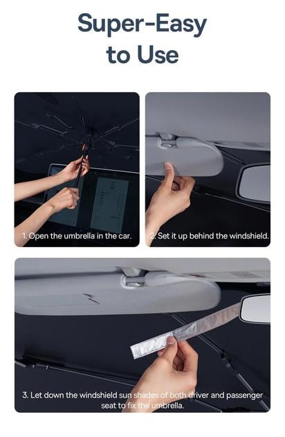 Парасолька сонцезахисна BASEUS для лобового скла автомобіля без упаковки 142x75 см - фото 3 Парасолька сонцезахисна BASEUS для лобового скла автомобіля без упаковки 142x75 см - фото 3