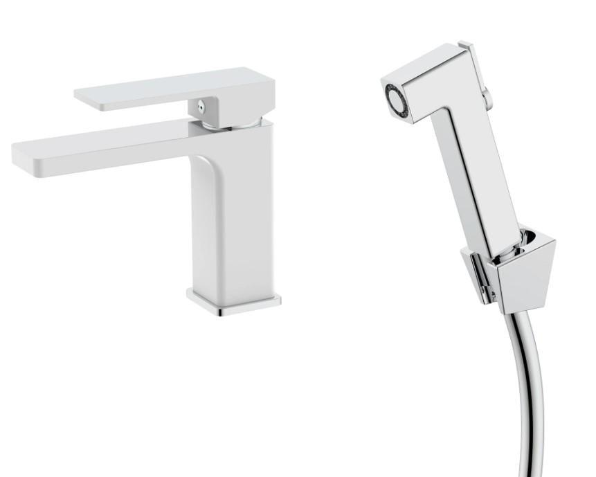 Смеситель для раковины с гигиеническим душем Qtap Gemini QTGEM272CRW45691 Chrome/White (56003)