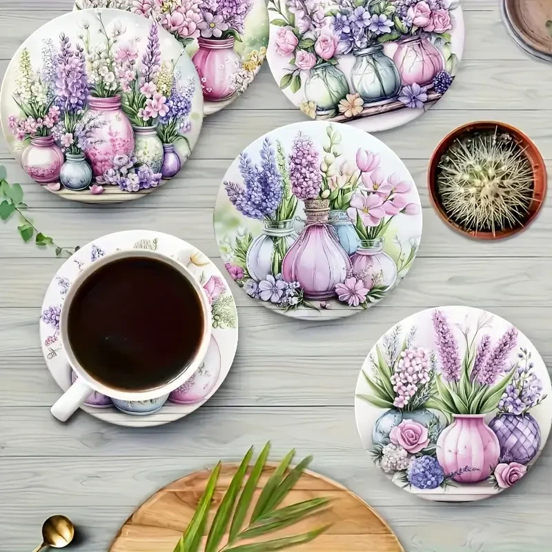 Набор деревянных подставок под чашки Цветы в вазах 6 шт. - фото 3 Набор деревянных подставок под чашки Цветы в вазах 6 шт. - фото 3