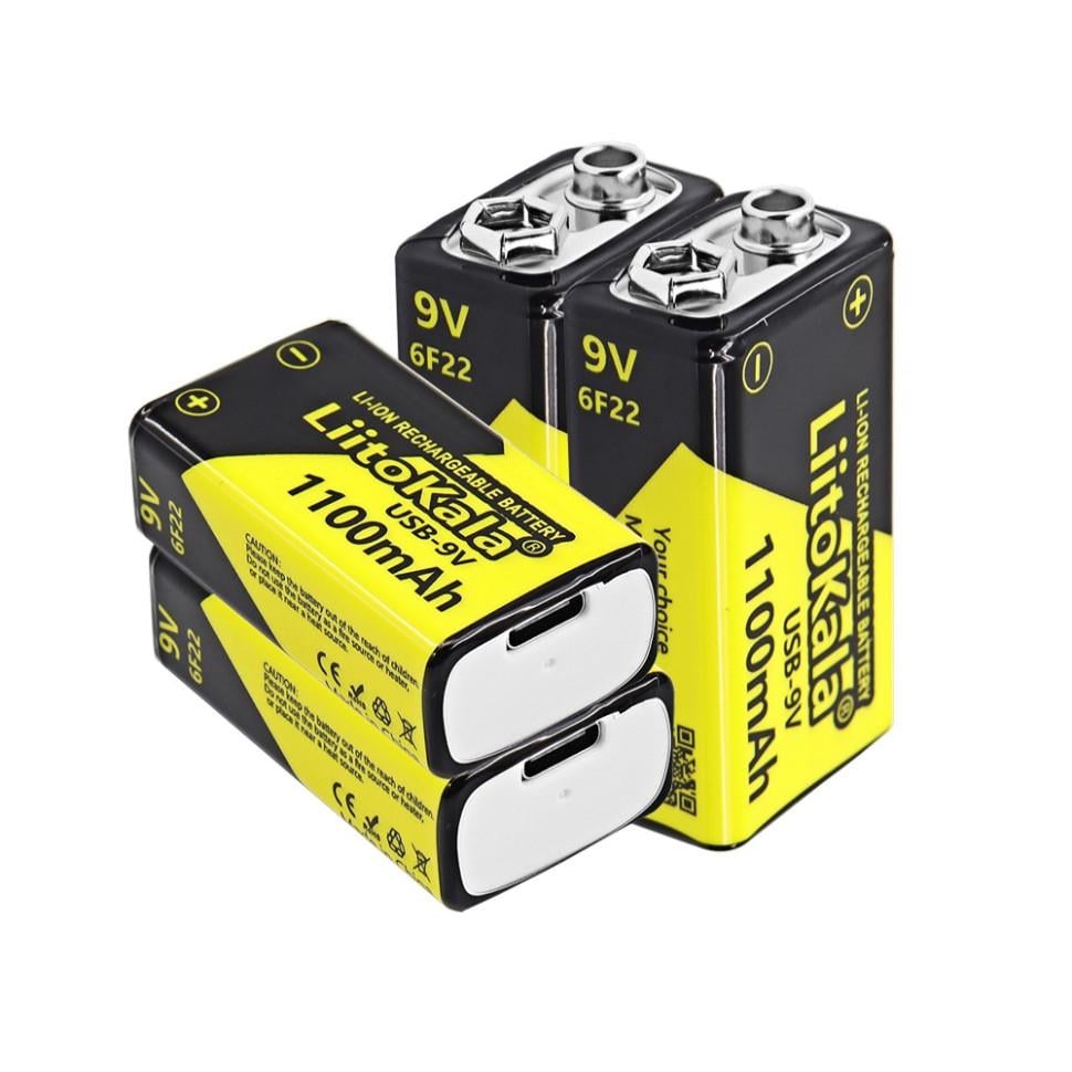 Аккумулятор LiitoKala Lii-USB-9V 6F22 9 В 1100 мА/ч с USB Type-C кабелем 4 шт. (LII-USB-9V4IN1)