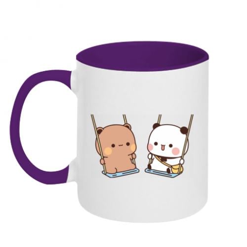 Чашка керамическая двухцветная Бубу и Дуду на качелях 320 мл Белый с фиолетовым (15759607-41-193864)