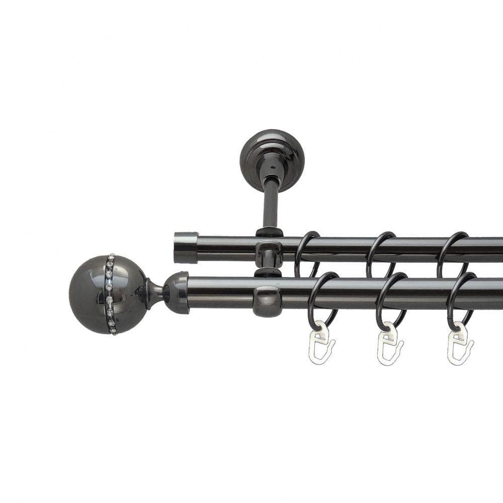 Карниз металлический Orvit Кортеза двухрядная открытая/гладкая труба/кольцо металлическое Оникс 19/16 мм 240 см (00-00014871)