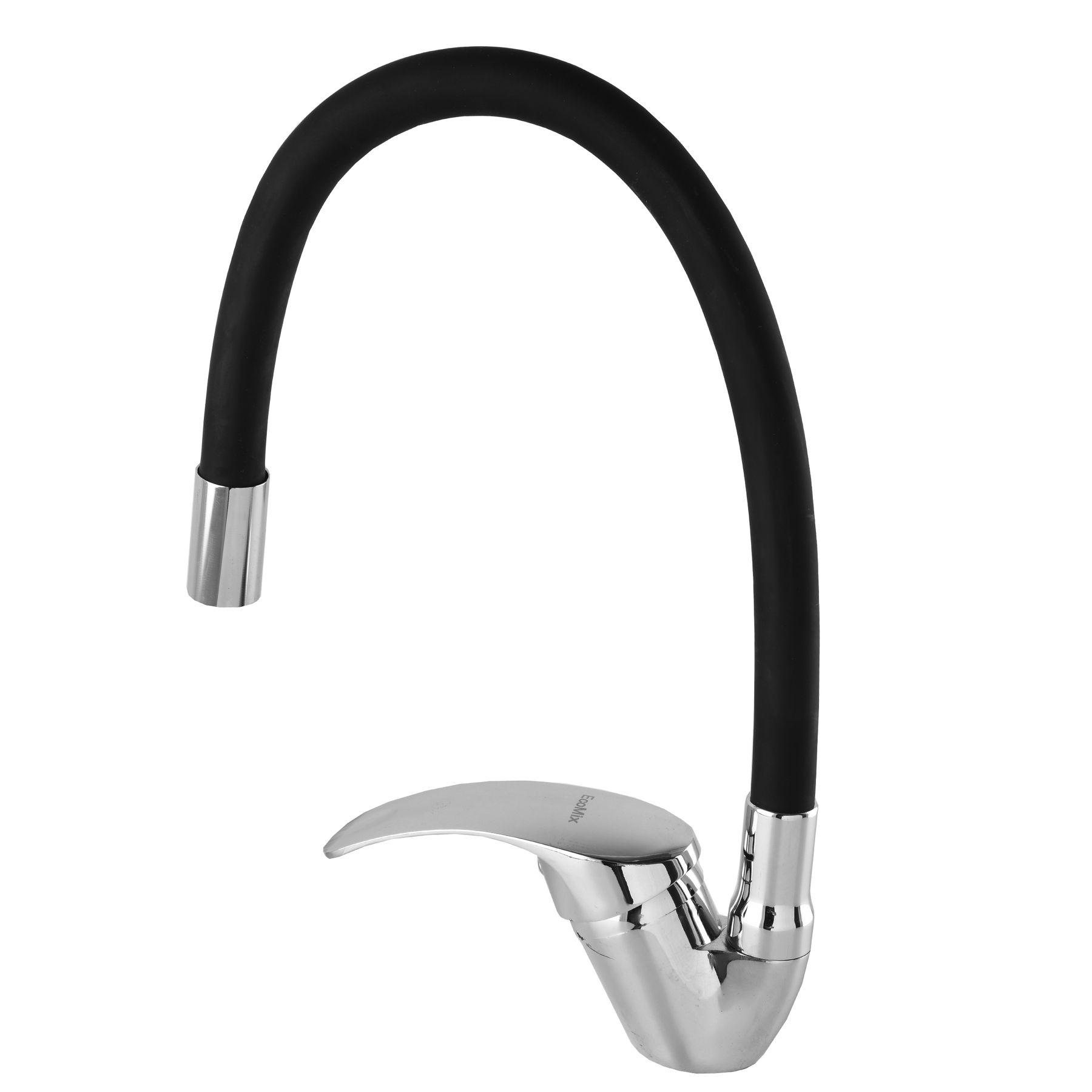 Змішувач для кухні ECOMIX P-GEP-203SLR-BLACK 000014930 з гнучким виливом Чорний (108275)