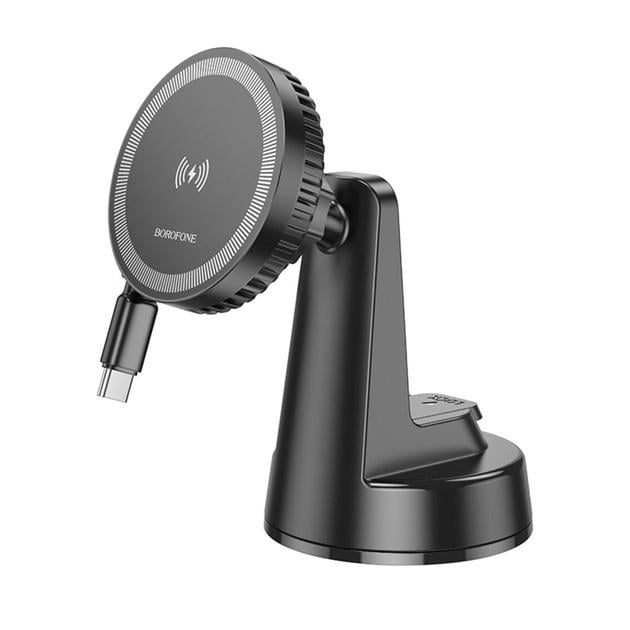 Держатель для телефона в машину Borofone BH208 Mona retractable magnetic wireless fast charging car holder Black (18252877)