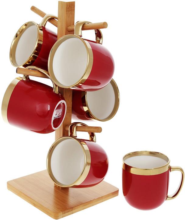 Чайный набор Золотая линия на бамбуковой стойке 320 мл 6 шт. Бордовый