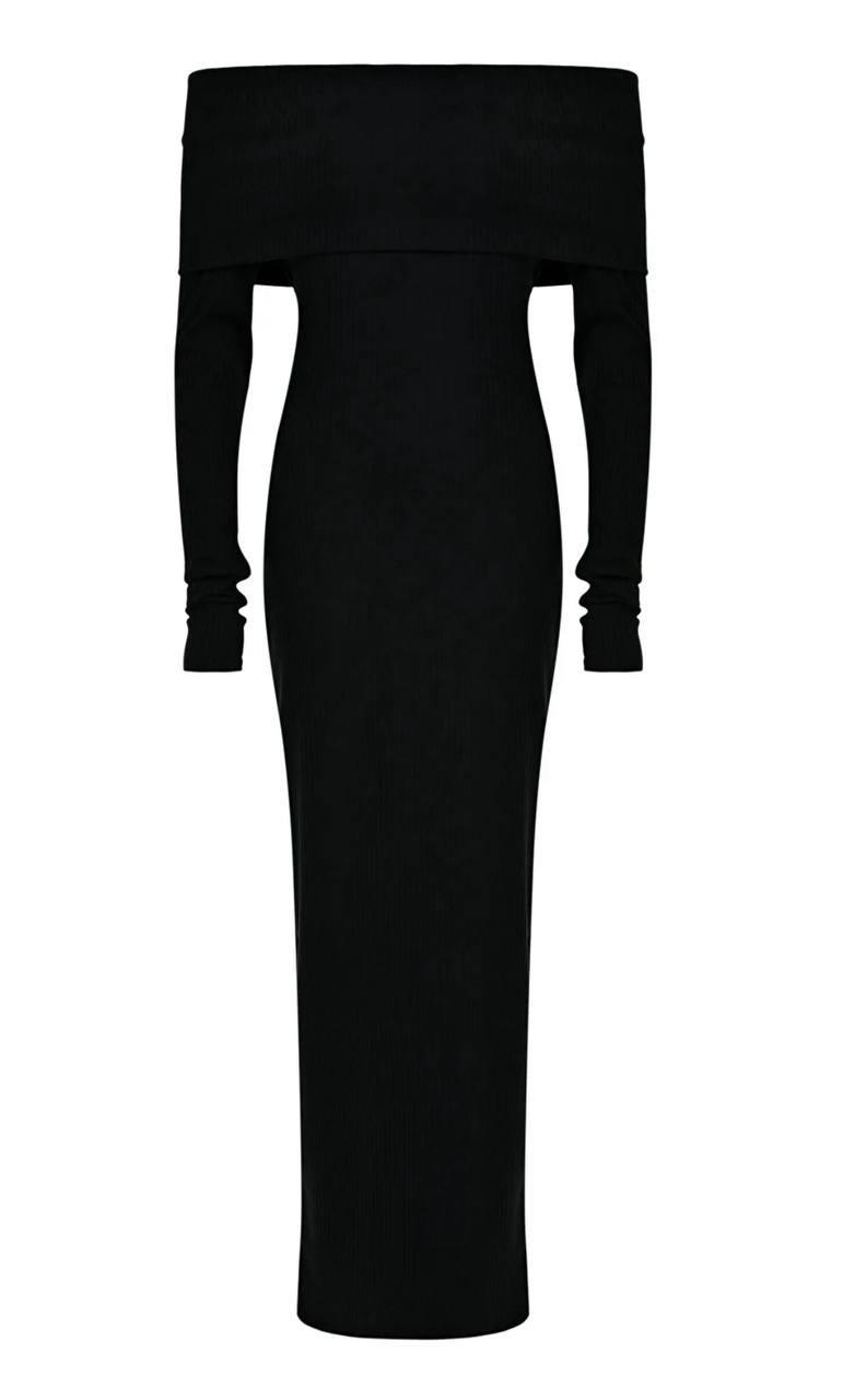 Платье макси в рубчик с отворотом XS Черный (2639249590) - фото 2 Платье макси в рубчик с отворотом XS Черный (2639249590) - фото 2