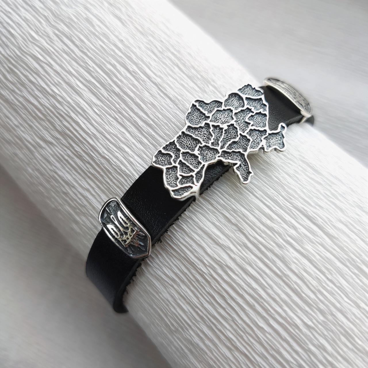 Серебряный браслет на коже Diva Карта Украины 20 см (231бр20)