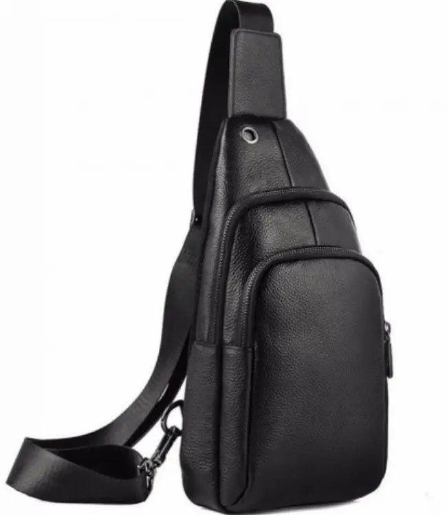 Сумка-слинг TIDING BAG мужская кожаная через плечо Черный (A25F-012-1A)