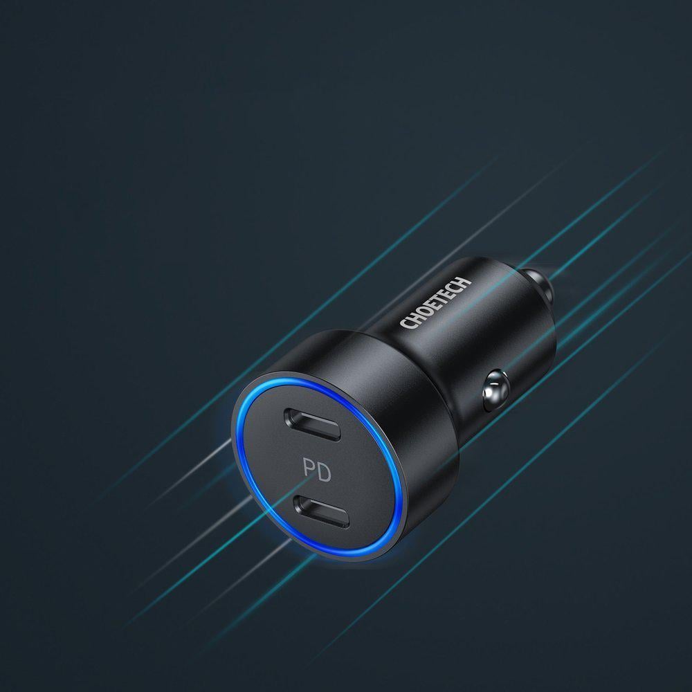 Зарядний пристрій автомобільний Choetech 2xUSB Type C Power Delivery 3,0 QuickCharge 3,0 AFC 36 W 2,4 A Чорний (C0054) - фото 3 Зарядний пристрій автомобільний Choetech 2xUSB Type C Power Delivery 3,0 QuickCharge 3,0 AFC 36 W 2,4 A Чорний (C0054) - фото 3