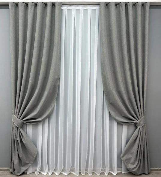Тканина шторна льон блекаут однотонний Сірий (1821ш) - фото 5 Тканина шторна льон блекаут однотонний Сірий (1821ш) - фото 5