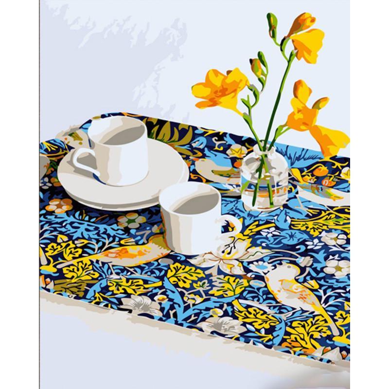 Картина за номерами Strateg Преміум Барвисте чаювання з лаком та з рівнем 40х50 см (DY405)