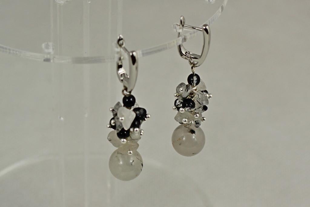 Сережки підвіски рутиловий кварц 5,5 см Сріблястий (29528155)