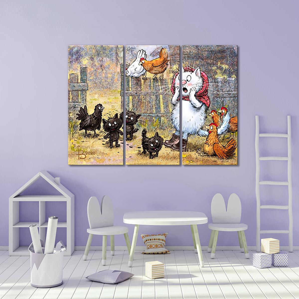 Модульная картина Три чумазых чертенка 3 модуля 50x75 см