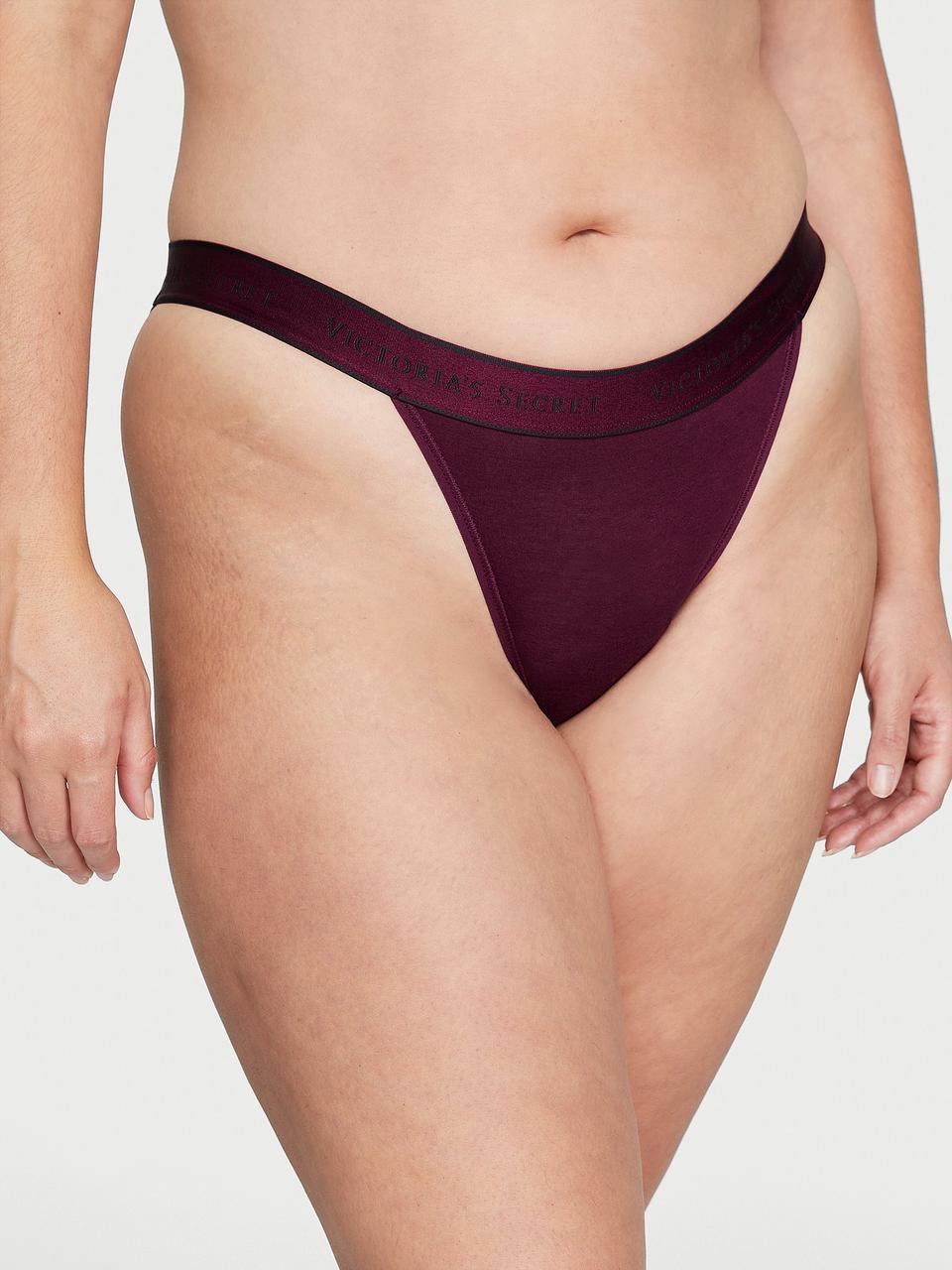 Трусики жіночі Victoria's Secret Logo Cotton Tanga L Бордовий (2288590534)