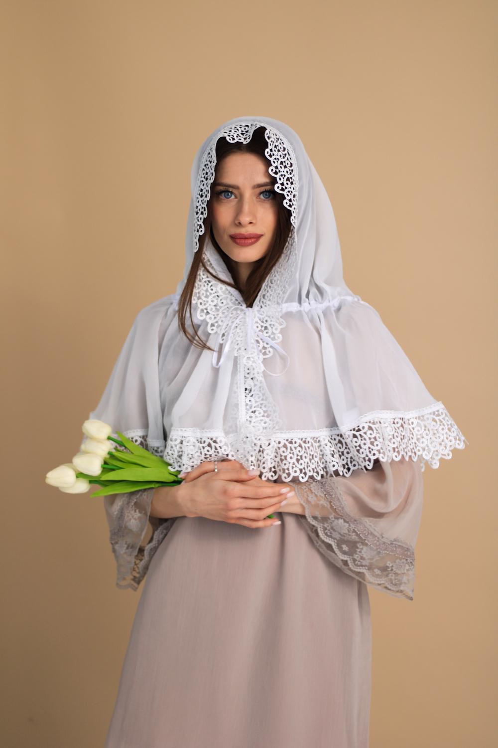 Палантин для храму на голову 80x120 см Білий (п006) - фото 7 Палантин для храму на голову 80x120 см Білий (п006) - фото 7