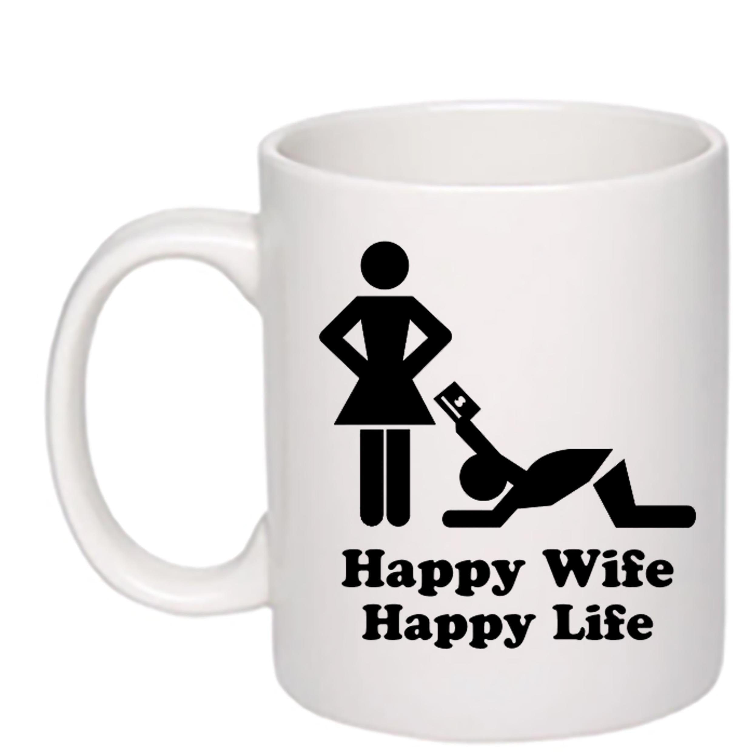 Чашка з друком Happy wife happy life 330 мл Білий (22678) - фото 1