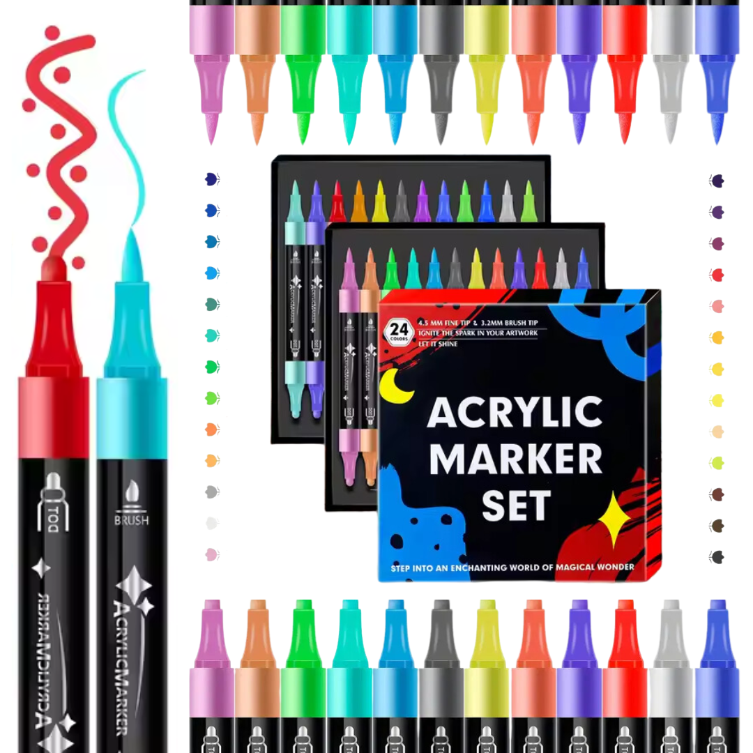 Маркеры акриловые двусторонние для рисования на стекле/дереве/ткани 24 шт. (JH-YM-AM1224) - фото 4