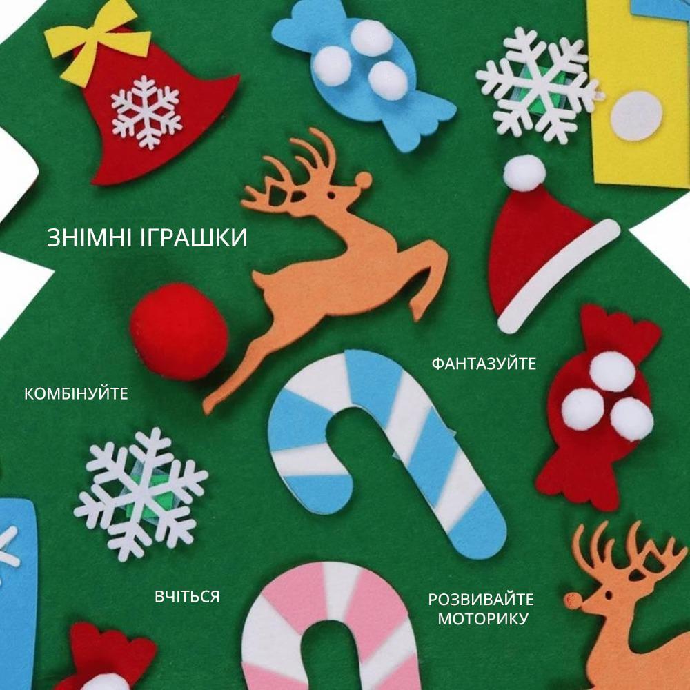 Ялинка на стіну підвісна новорічна з набором іграшок на липучках фетрова (13554003) - фото 3