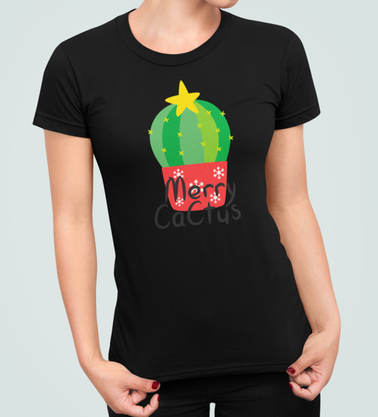 Футболка женская новогодняя Stedman с принтом Merry cactus кактус М Черный (НГ55.1-2)