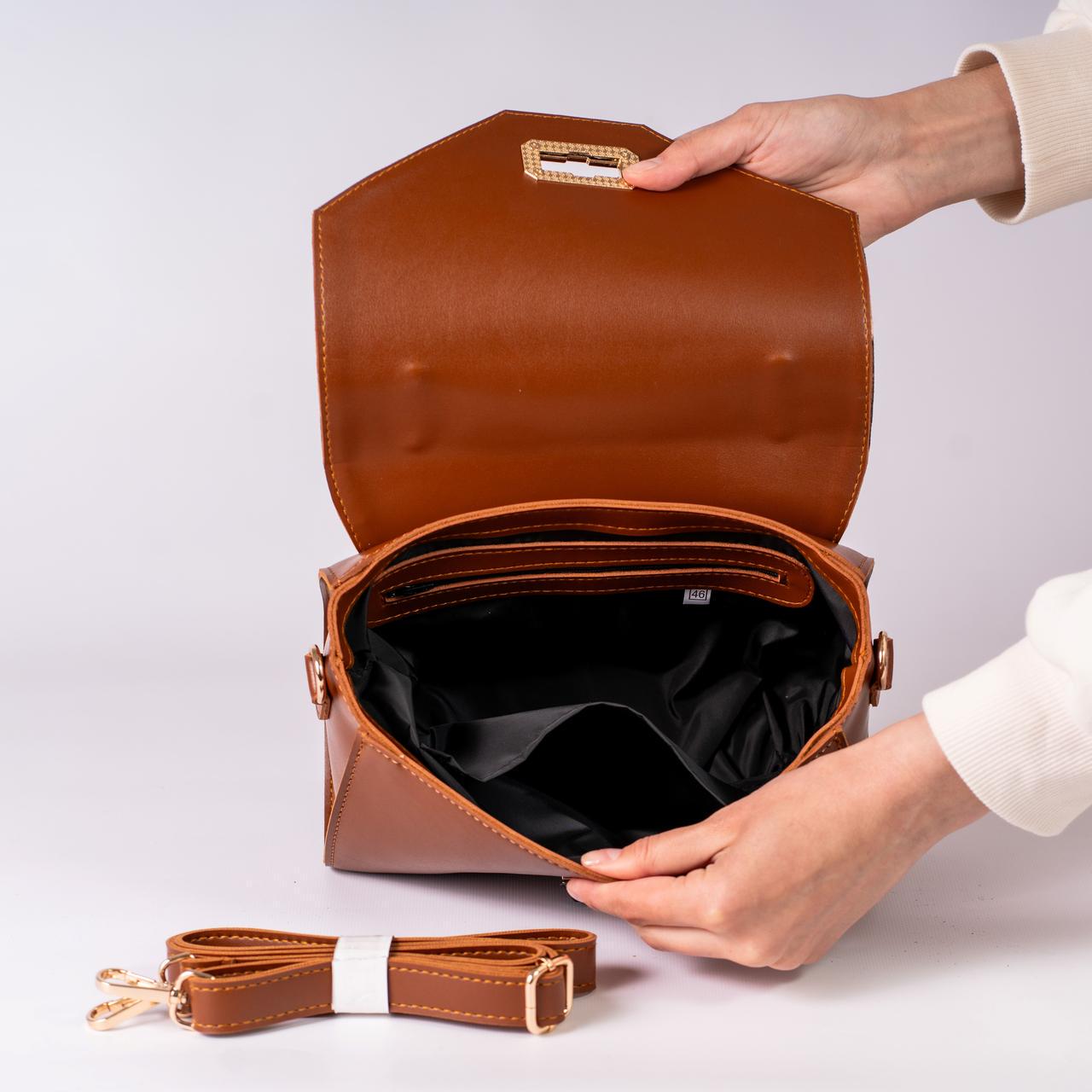 Сумка женская с клапаном леопард XENIA № 38-24 из эко-кожи Охра - фото 3