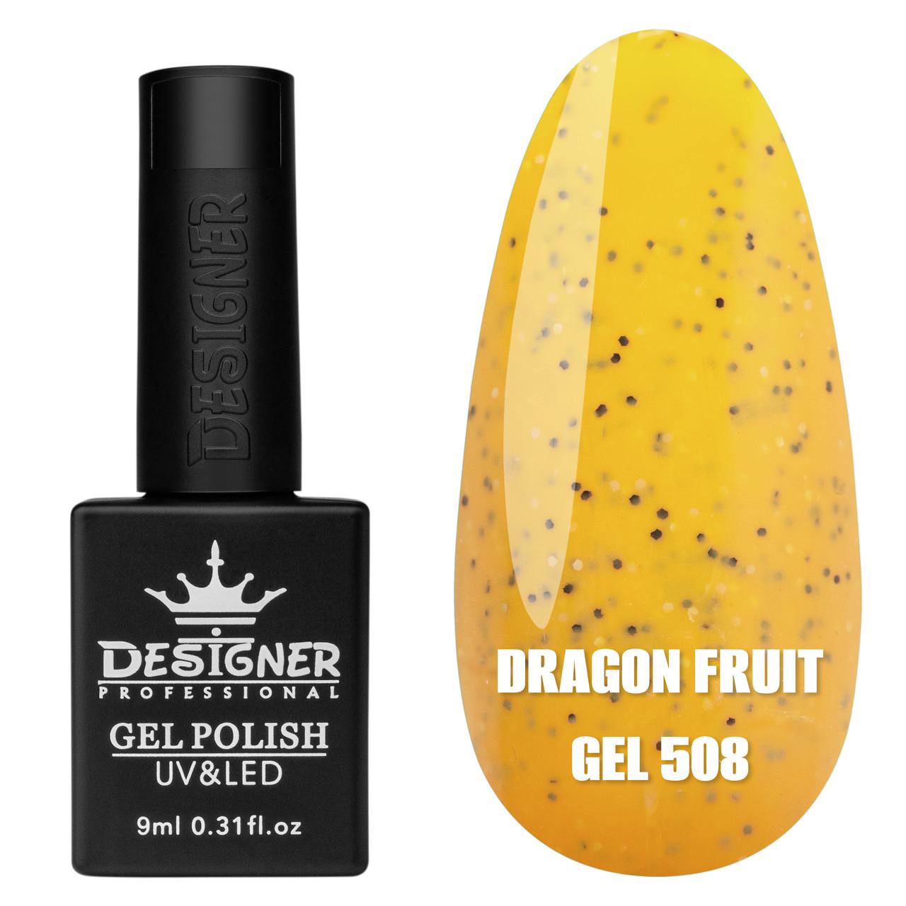 Гель-лак для манікюру Dragon fruit gel Дизайнер з чорно-білою крихтою 9 мл Жовтий №508