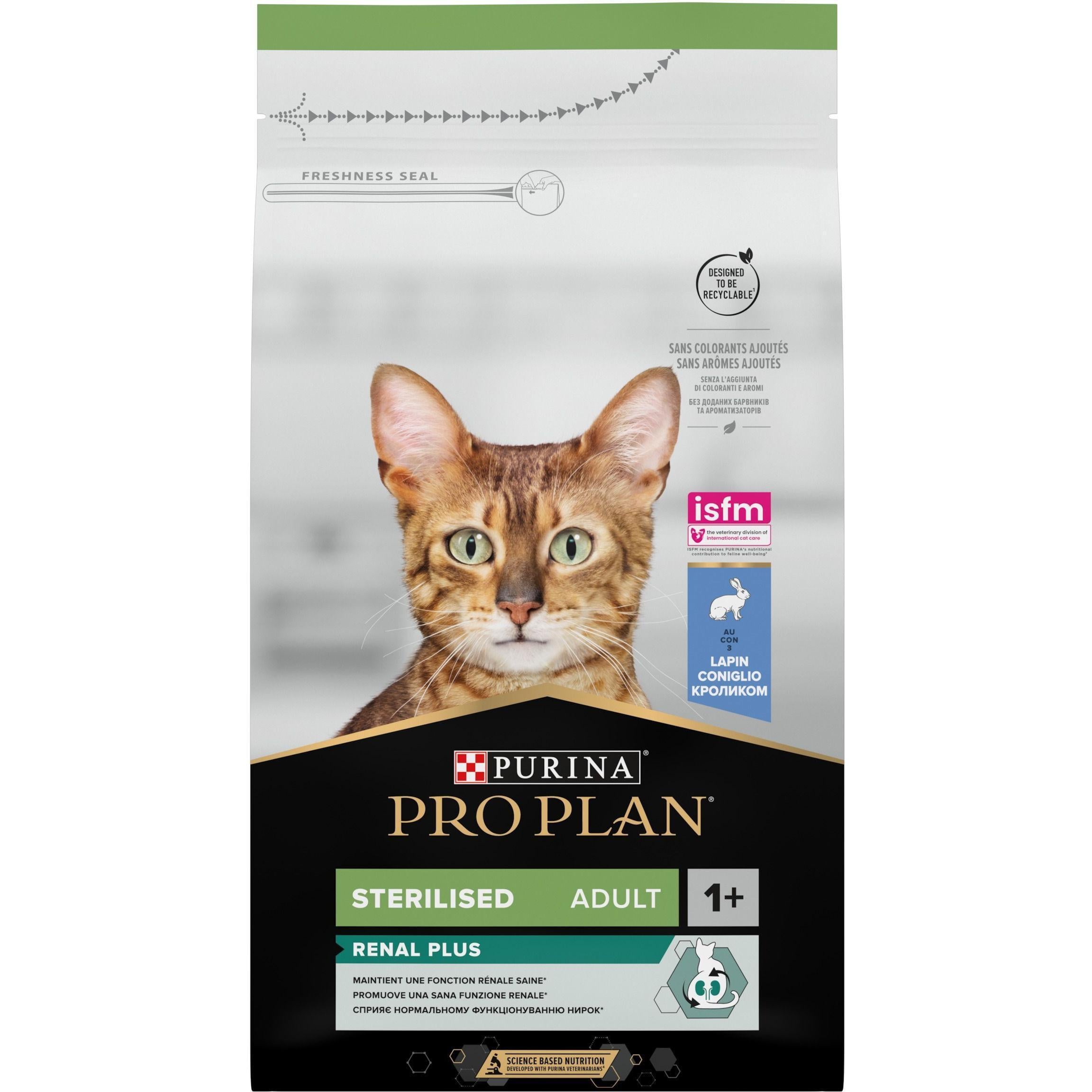 Корм сухой для взрослых кошек после стерилизации Purina PRO PLAN Sterilised 1+ Renal Plus с кроликом 10 кг