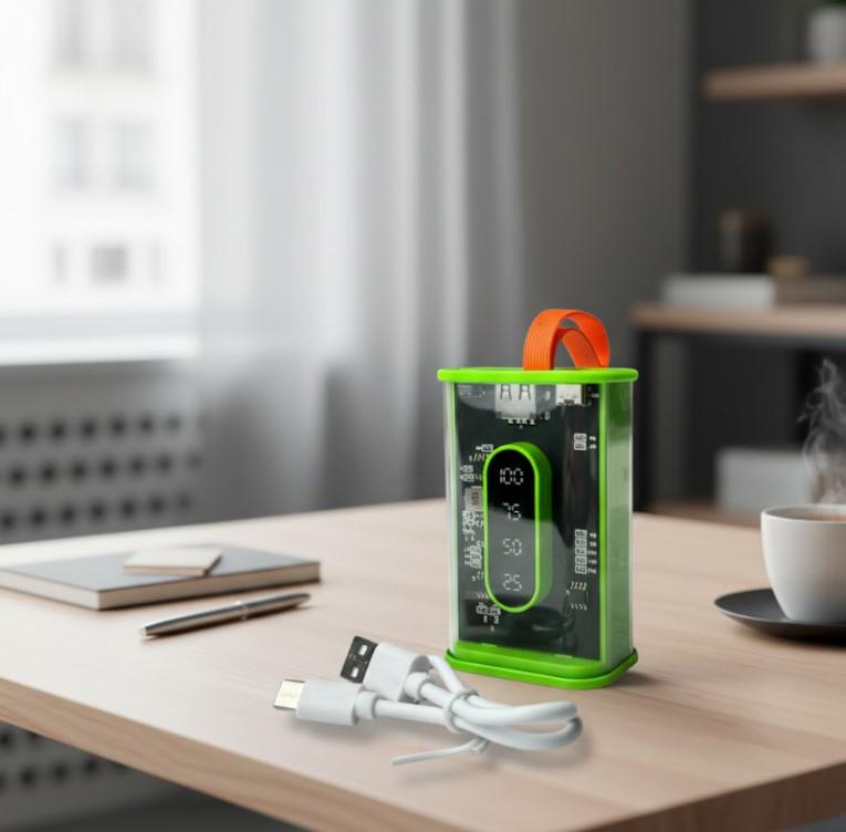 Повербанк з прозорими стінками та світлодіодним дисплеєм 10000 mAh Зелений (2104618812) - фото 7