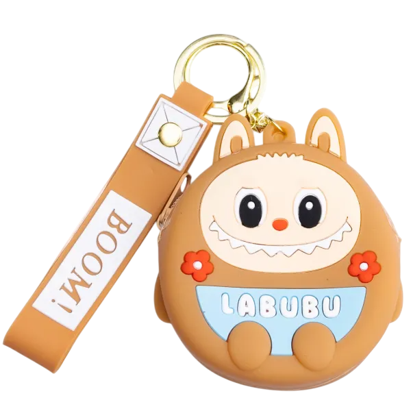 Кошелек-брелок Лабубу силиконовый на молнии 7,5х7х2,5 см Бежевый
