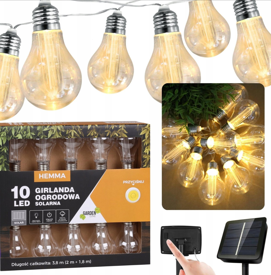 Гирлянда солнечная для сада GardenLine SOL3606 10 LED теплый белый 3,8 м (1210) - фото 3 Гирлянда солнечная для сада GardenLine SOL3606 10 LED теплый белый 3,8 м (1210) - фото 3