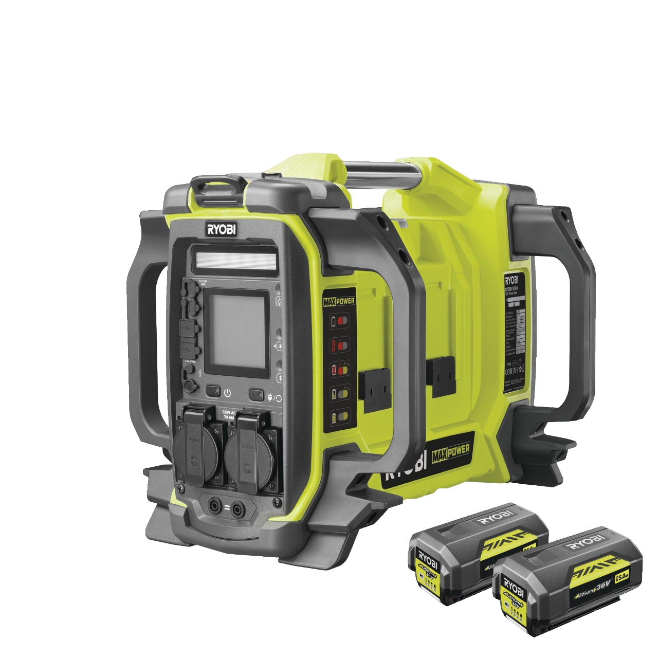 Инвертор напряжения аккумуляторный RYOBI RY36BI1800A-250 MAX POWER 36В АКБ 2х5.0 Ач 1800 Вт 3000 Вт пиковая