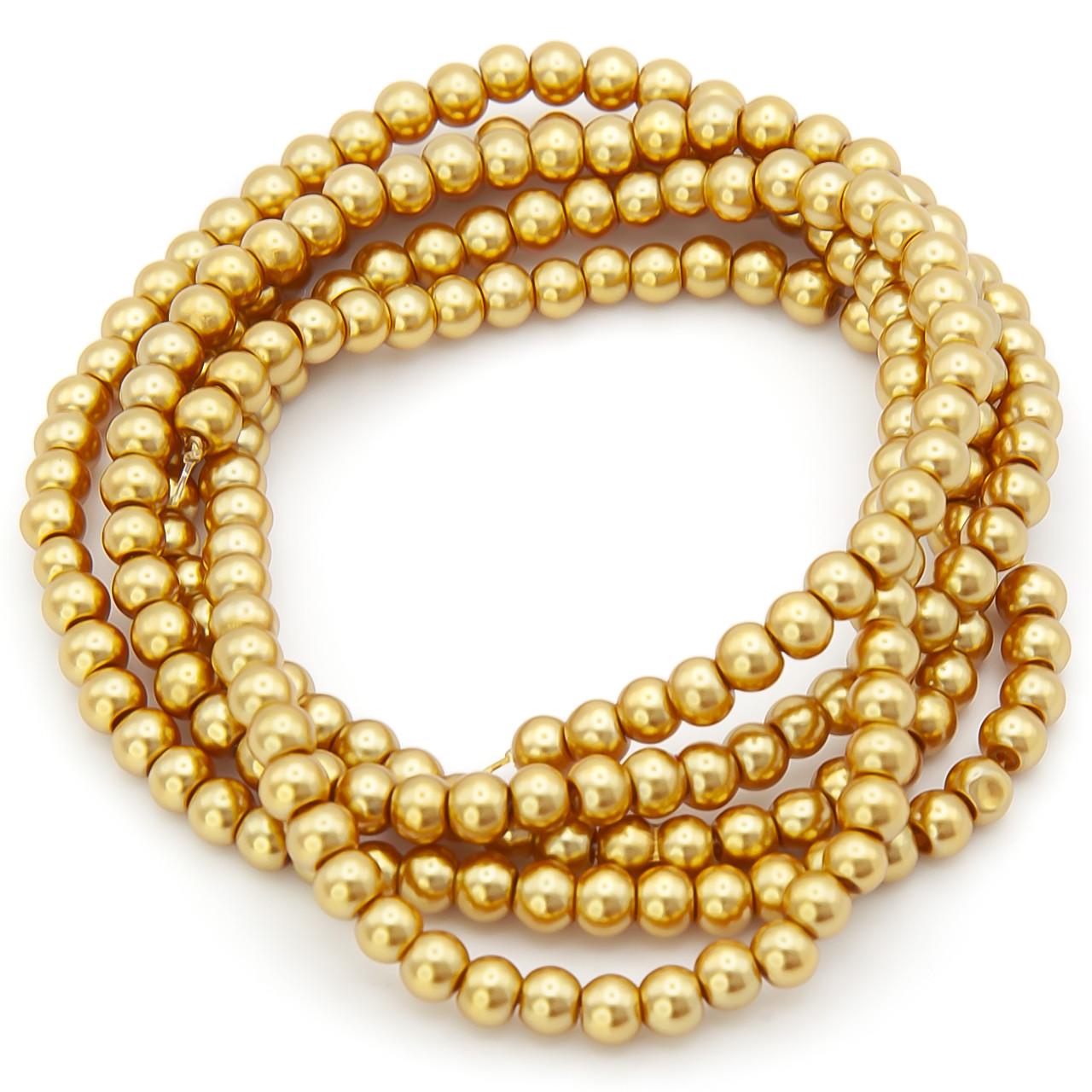 Бусины стеклянные на нитке под жемчуг 6 мм 80 см 145 шт. Золотой (БЖ0006ш08)